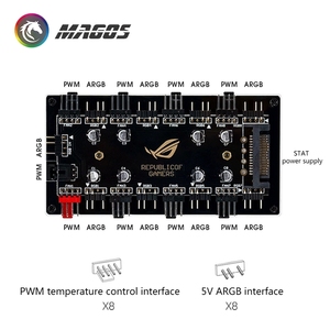RGB Fan PWM HUB, 8X 3Pin <strong>A</strong>-RBG/4Pin RGB + 8X 4Pin PWM <strong>Header</strong>, Temperature + Light in 1 Control M/<strong>B</strong> SYNC - Product Image 4