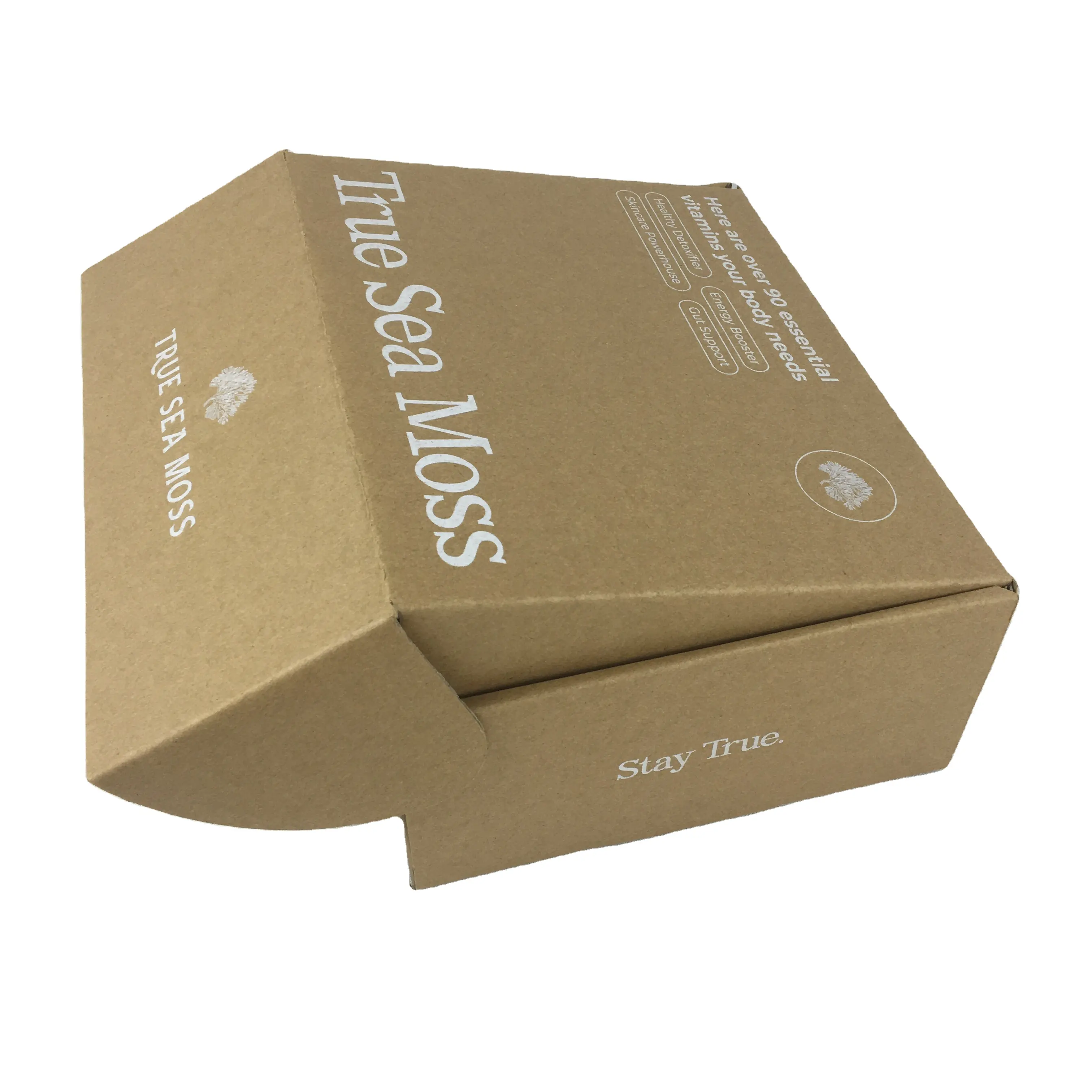Caja de cartón rígida cosmética ecológica, logotipo impreso en pantalla blanca, envío de lujo, correo, cajas de envío marrones reciclables