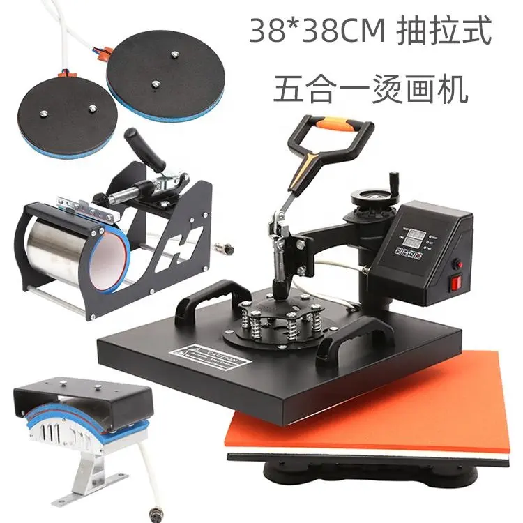 38*38 cinco em um hot stamping machine heat press para máquina fábrica fornecedor fácil operar alta qualidade para camisas