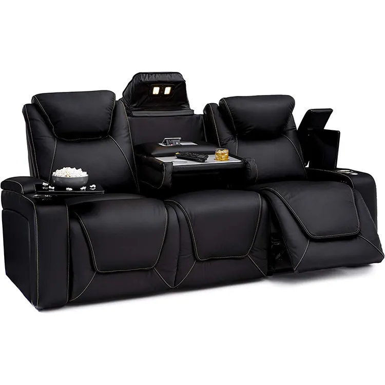 Электрическое Кресло для кинотеатра, домашний кинотеатр, набор диванов из натуральной кожи со светодиодной подсветкой и подставкой для кофейного столика