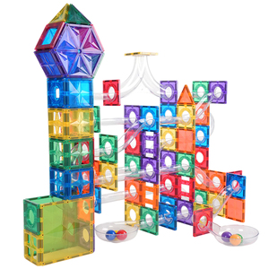 Mntl DIY กระเบื้องแม่เหล็กแบบทำมือ3D ของเล่นมอนเตสซอรี่บล็อกแม่เหล็กที่สร้างสรรค์ DIY ของเล่นอาคารของเล่น100ชิ้นวิ่งหินอ่อนพร้อมลูกบอลที่ติดไฟ - Product Image 1