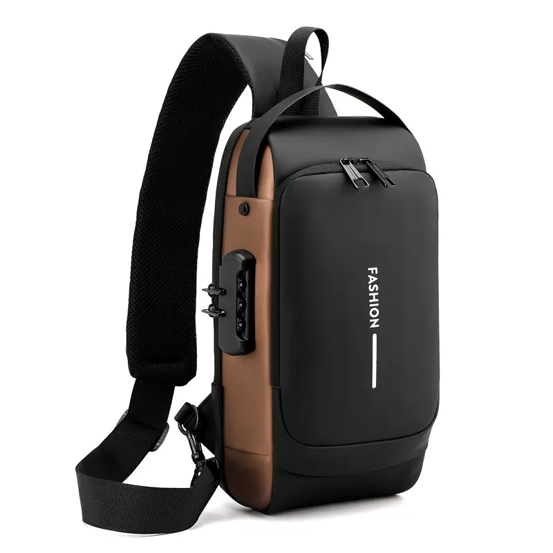도매 바이커 가방 싱글 숄더 스포츠 캐주얼 패션 방수 USB 남자 크로스 바디 가슴 가방 도난 방지 가방