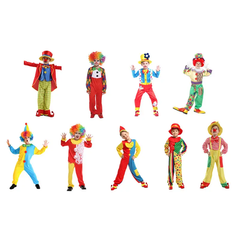 Disfraz de payaso colorido para niños, ropa elegante de Halloween y Navidad, disfraz divertido, traje de payaso Cosplay para niños