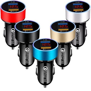 QC3.0カーチャージャーアダプターデュアルUSBポートカークイック充電アルミニウム合金カーチャージャー、<span class=keywords><strong>LED</strong></span>スクリーンデジタルディスプレイ付き