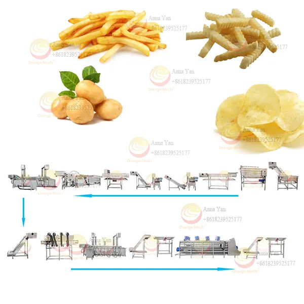 Proceso de fabricación de patatas fritas congeladas/línea de producción de patatas fritas congeladas