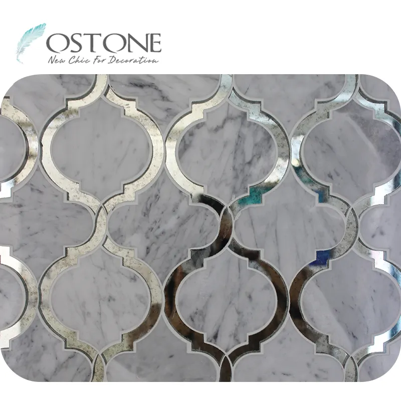 Wave Design und Arabesque Laterne Muster Antik Spiegel Glas Mix Marmor Wasserstrahl Mosaik