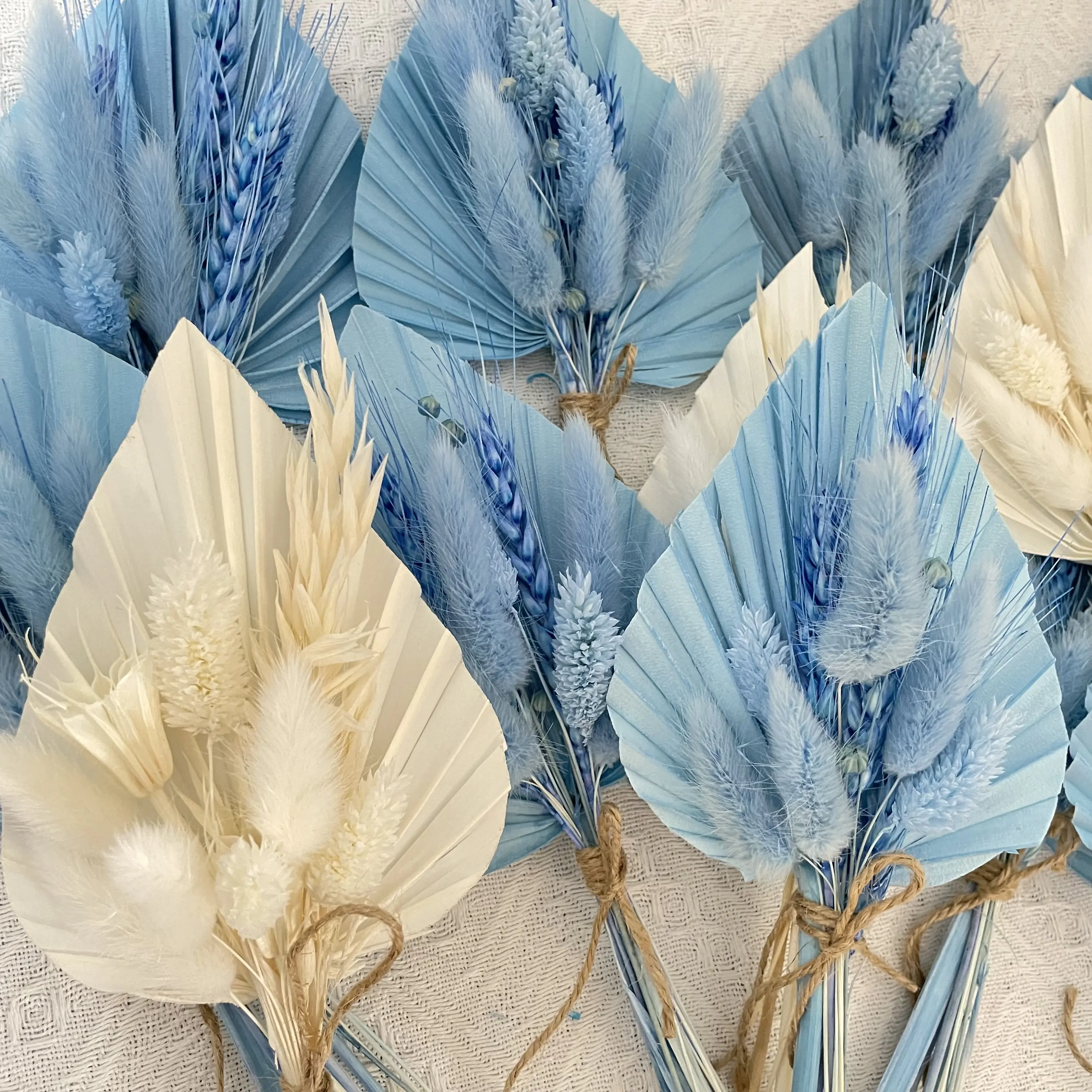 Bouquet de vraies fleurs à personnaliser, queues de lapin séchées, feuille de palmier colorée pour décoration de gâteau, pièce maîtresse de table de gâteau de mariage