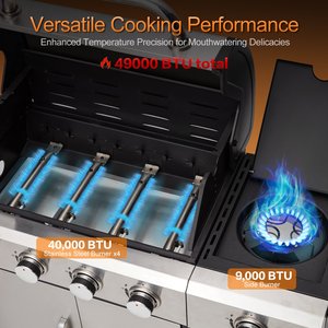 U-HOMY 4バーナープロパンガスグリル49,000 BTUステンレススチール屋外バーベキュー磁器エナメル鋳鉄格子裏庭用 - Product Image 4