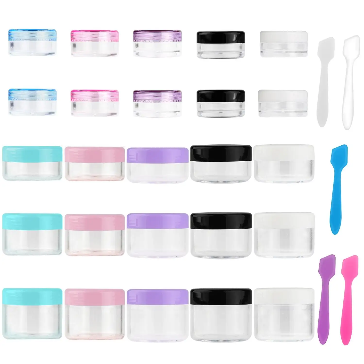 Contenedores de muestra redondos pequeños con tapas para cosméticos, frascos de plástico para maquillaje, exfoliante labial con cuchara, 3g, 5g, 10g, 15g, 20g