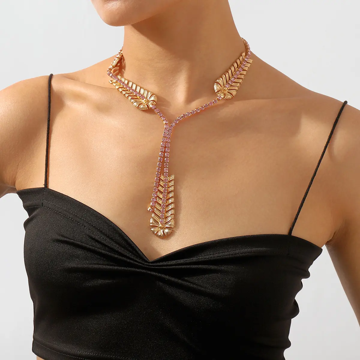 Collier en forme de Y avec strass pour femme, en cristal arc-en-ciel, croix, à la mode, été, 2023