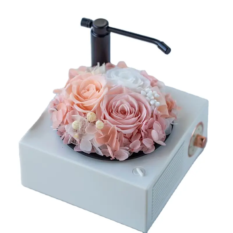 Caixa de presente acrílica rosa fonógrafo para sempre caixa rosa preservada com alto-falante Natal presentes do dia dos namorados