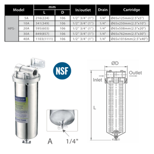 洪辉HPS-10A <span class=keywords><strong>NSF</strong></span> 10英寸家用净水器不锈钢沉淀物过滤器滤水器外壳
