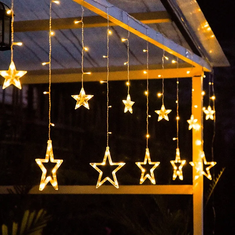 سلسلة ستارة أعياد النجوم LED V وعيد الميلاد الجنية أضواء إكليل لنافذة الحزب في الهواء الطلق ديكور داخلي للعام الجديد