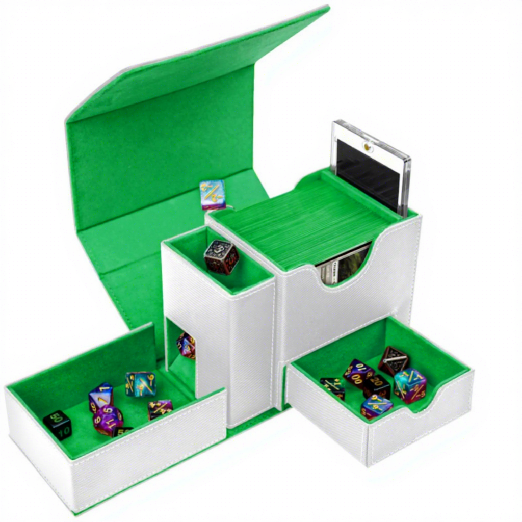 T338 plaid white&green, white box, card bricks, 2 dividers