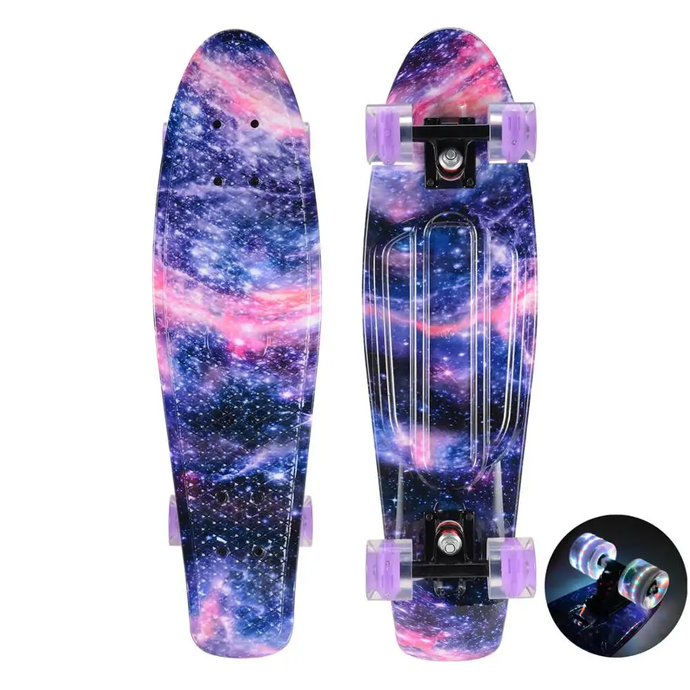 27 inch Cruiser Skateboard Plastic Skate Board Retro Graphic Galaxy Starry Floral Penny Style Board