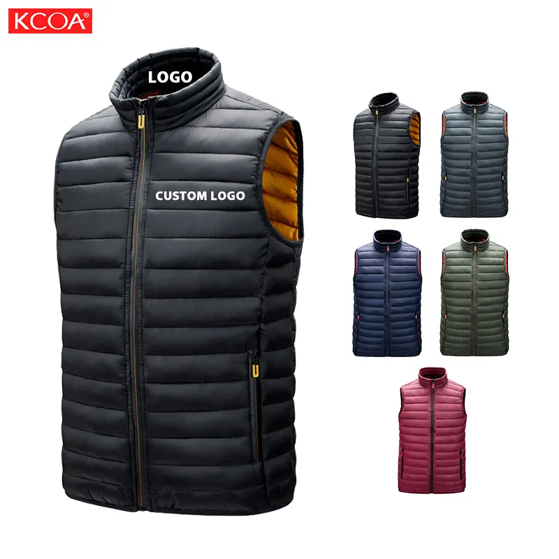 Deportes al aire libre Cálido Stand Collar Cremallera Bolsillo Chaqueta de invierno Chaleco de los hombres Logotipo personalizado Chaleco de los hombres Puffer