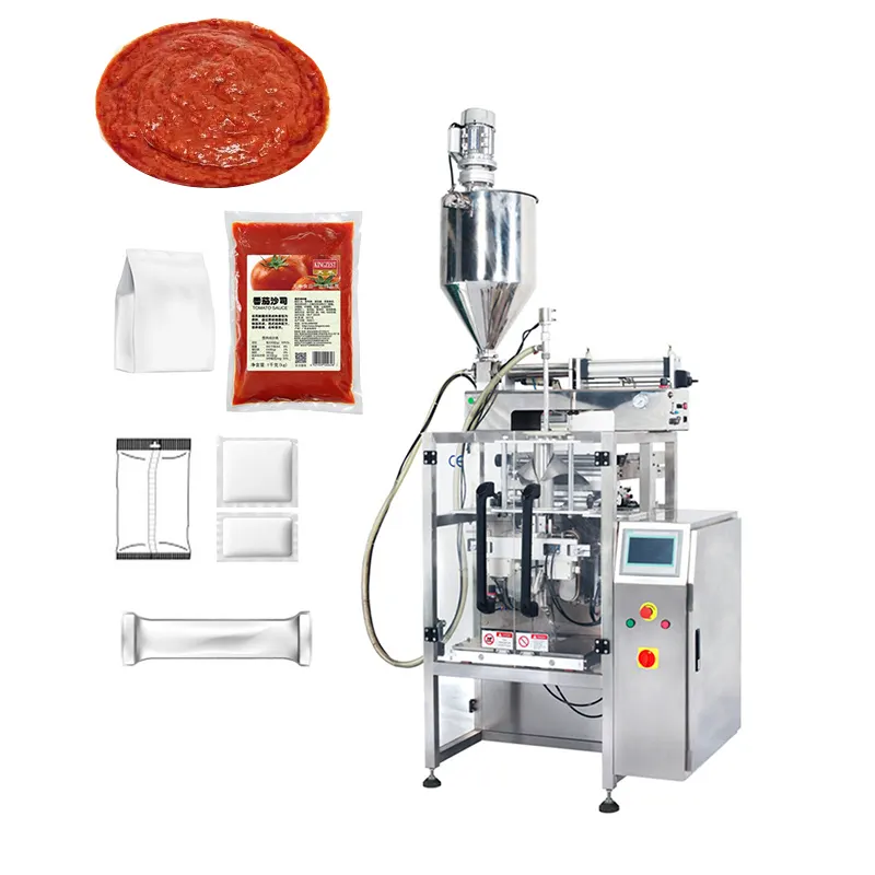 Embalador de filme automático vertical, sachê, pasta de molho, tomate, ketchup, máquina de embalar