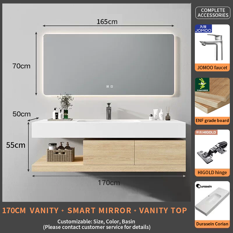 170Durasein Corian Integrated basin+smart mirror