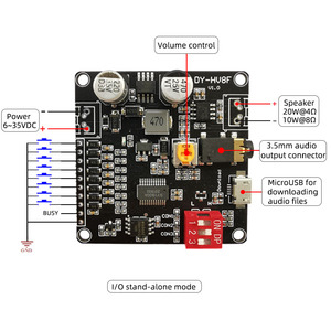 12V/24V Power Supply10W/20W音声再生モジュール8Mバイトフラッシュストレージ付きMP3音楽プレーヤーArduino用 - Product Image 2