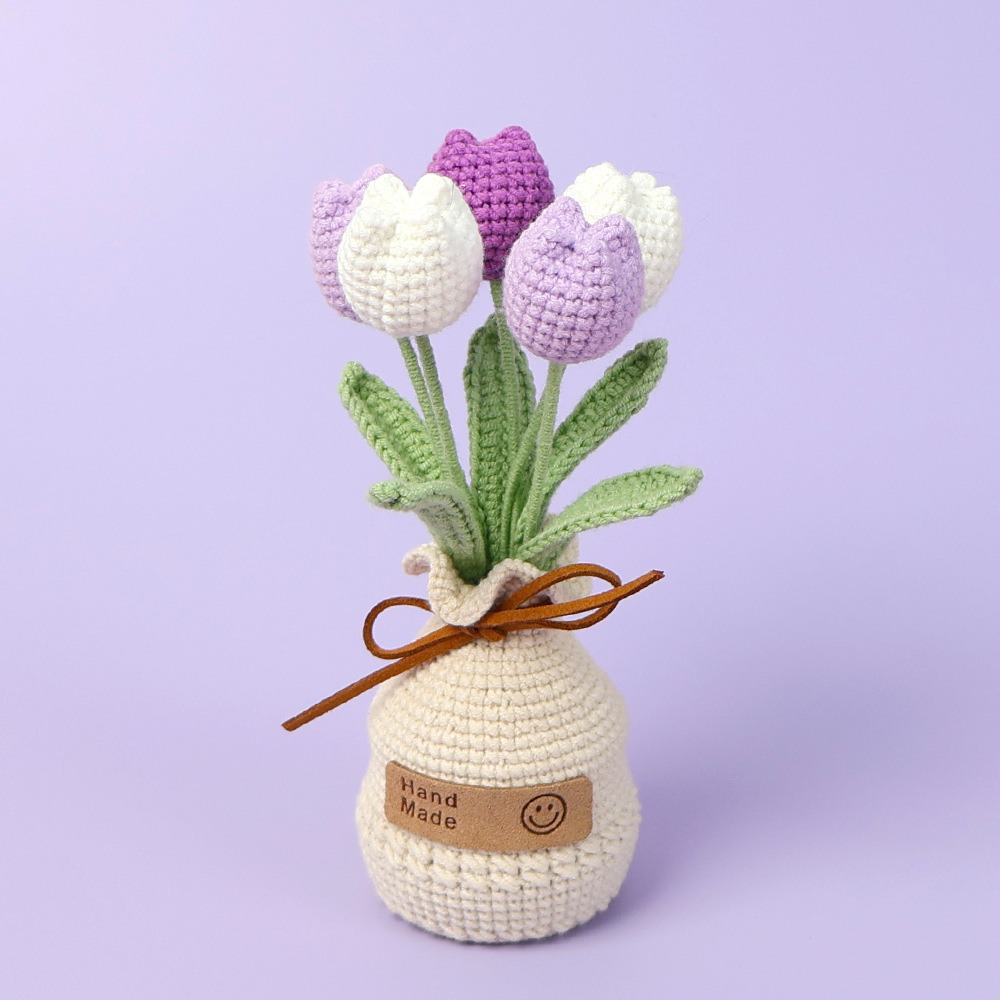 5 head gradient purple tulip potted (wool vase base)