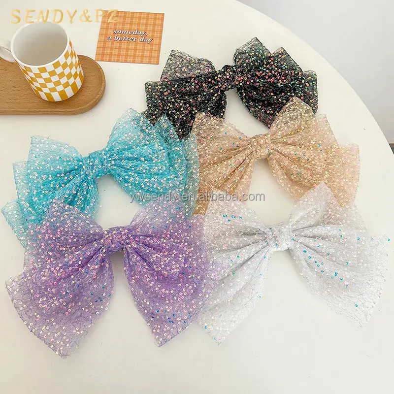 Summer Sweet Style Gauze Sequin Accessories Hairpin Fairy Bowknot Versatile Girls Women Clip Hair Ornament