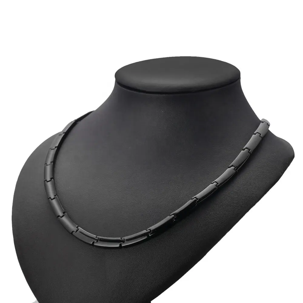 Collar de cadena magnética de germanio de titanio puro, joyería biomagnética, chapado en negro, para túnel carpiano