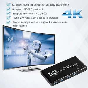 Conmutador KVM HDMI USB 3,0, conmutador HDMI de 2 puertos, compatible con 2 ordenadores, 4 USB3.0 y 1 salida de Puerto HDMI2.0b