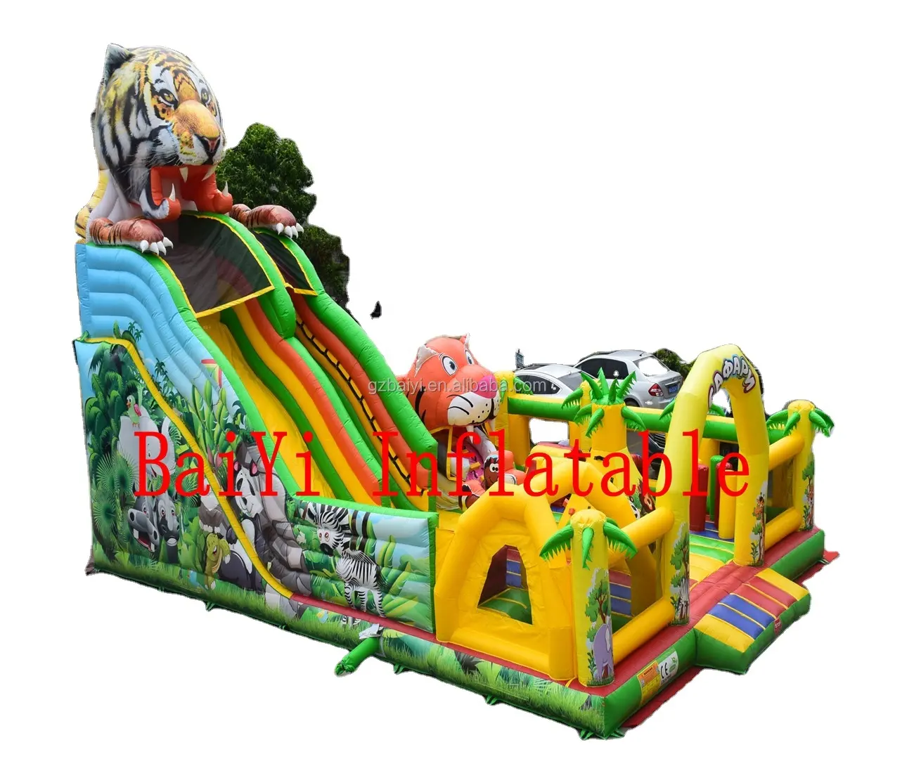 Tigre estilo inflável salto Bouncy Castle Slide diversão cidade playground combinado inflável parque de diversões para crianças