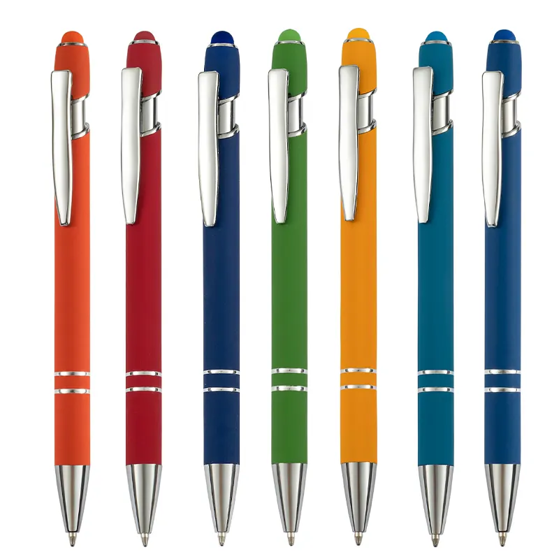 Metal Stylus kalem özel kaliteli yumuşak dokunmatik kauçuk kaplama kapasitif Metal tükenmez kalem ile Stylus