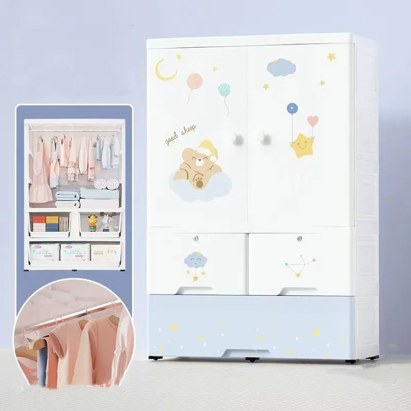 Armoire à tiroirs en plastique pour bébé, conception de dessin animé, produits de Chine, vente en gros de boîte de rangement de jouets pour enfants, armoire en plastique pour enfants