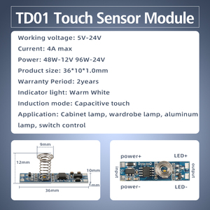GREESON DC12V 4A 48W LED Control de atenuación Interruptor táctil de resorte Módulo de sensor táctil capacitivo para luces de gabinete - Product Image 3
