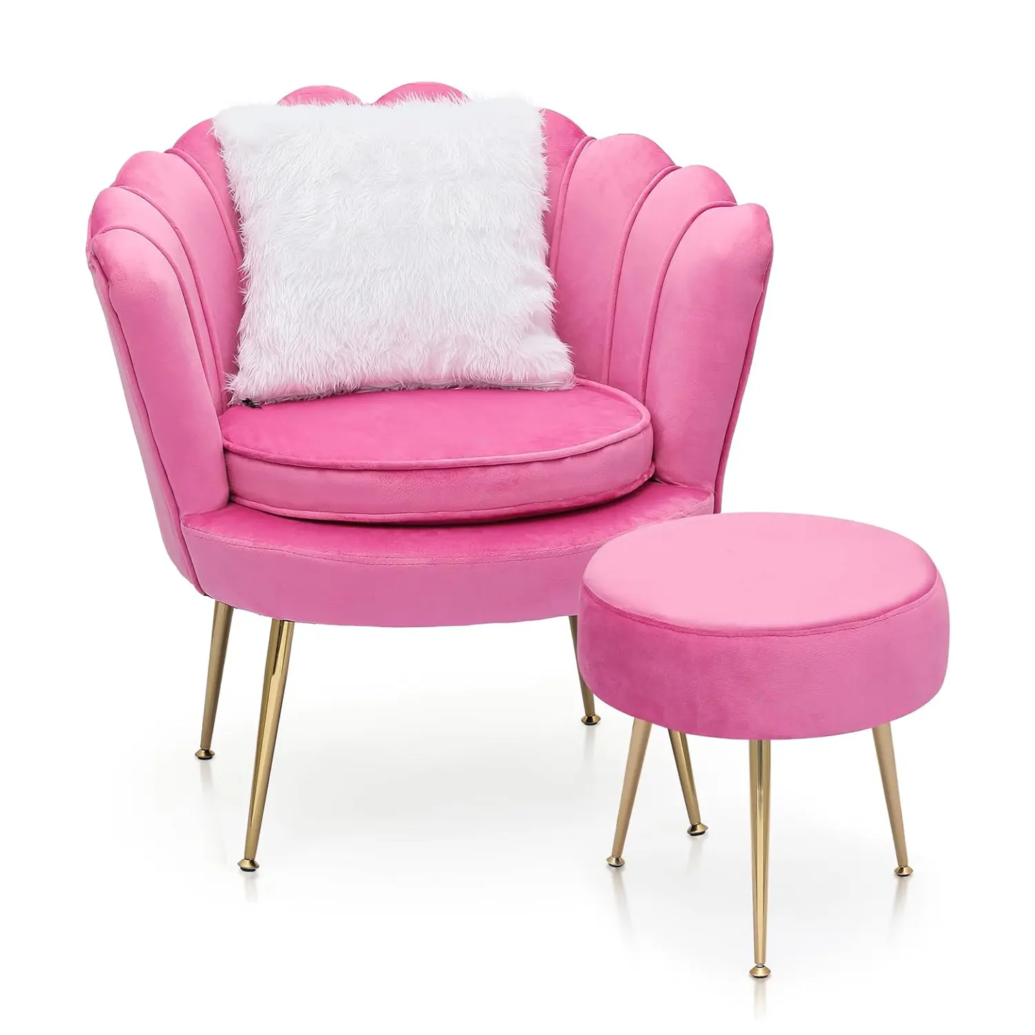 Modern velvet pink upholstered pillow round back metal legs single living room sofa armchair