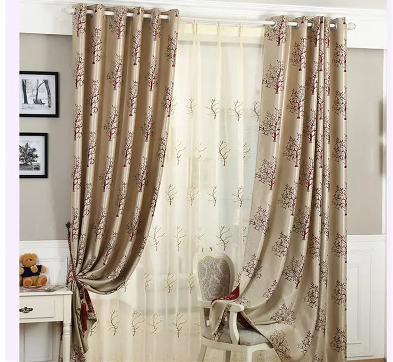 Modern jacquard fortune tree shading curtain cloth home improvement hotel engineering curtain tulle