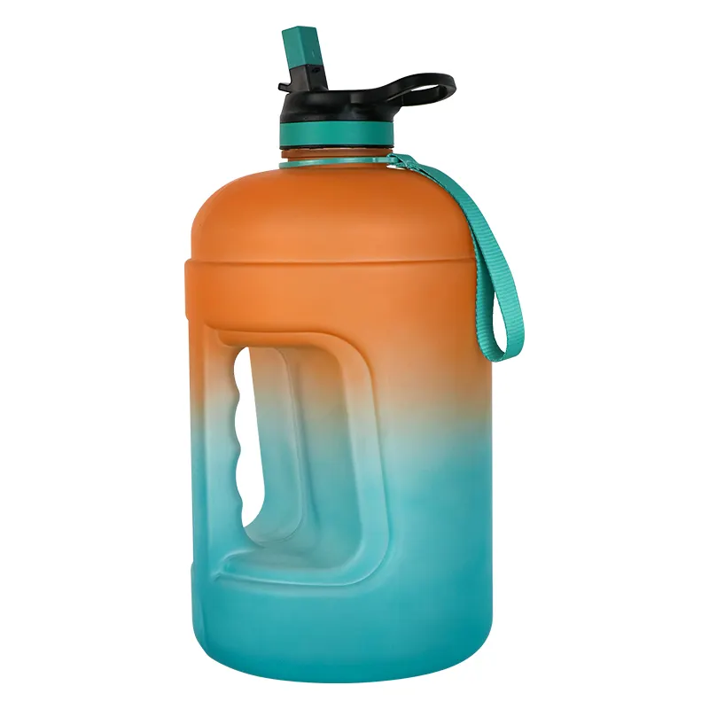 Garrafa de plástico colorida de 3.78 litros com marcador de tempo, garrafa esportiva com manga personalizada, jarro de água de plástico