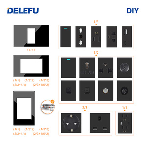 DELEFU Inglés Multi tres agujeros interruptor de enchufe estándar USB carga rápida tipo C clave DIY 4*2 4*4 módulo de función de panel negro