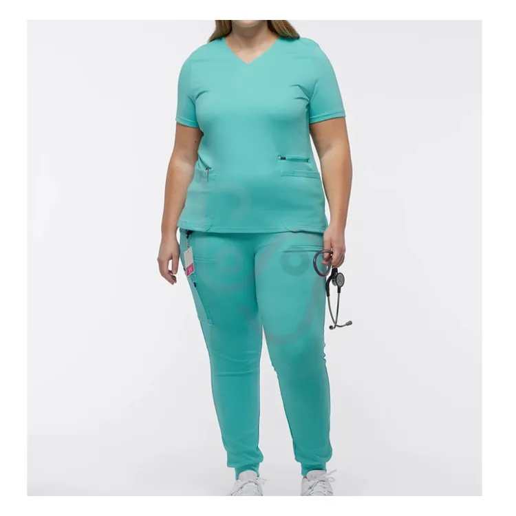 Novo produto personalizado logotipo malha relaxado-fit fio dyed scrubs conjuntos de uniforme de design enfermagem conjunto de jogger