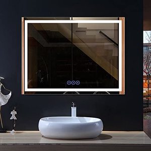 Espejo de baño LED moderno con función de desempañador de tiempo y CCT Diseño esmerilado Vanidad regulable iluminada para la decoración del hogar - Product Image 2