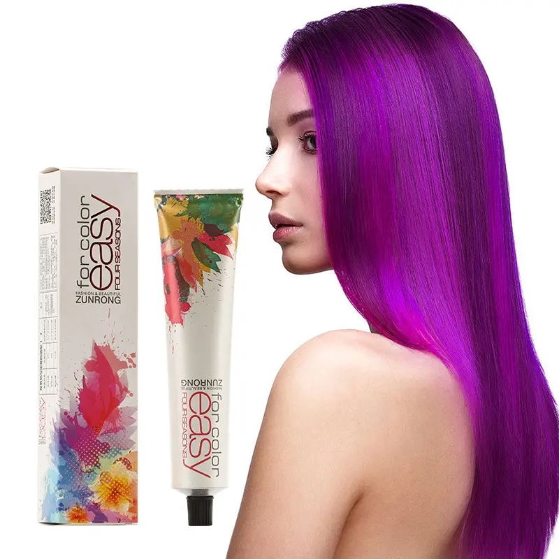 Etiqueta privada Productos de peluquería Bajo amoníaco Estilo callejero Color púrpura brillante Crema de tinte permanente para el cabello Color de cabello orgánico