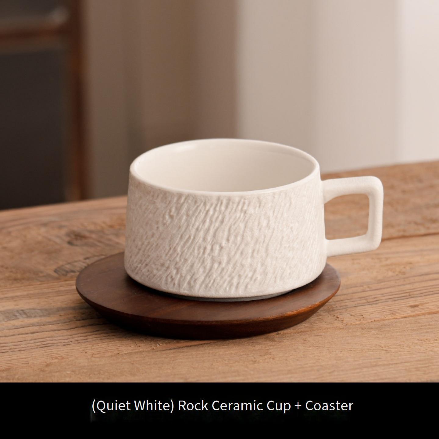 Stone grain coffee cup wooden base-white