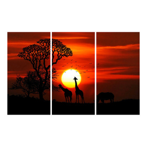 Girafe au coucher du soleil impressions sur toile ensemble de 3 illustrations de paysage naturel noir et rouge photos pour la maison
