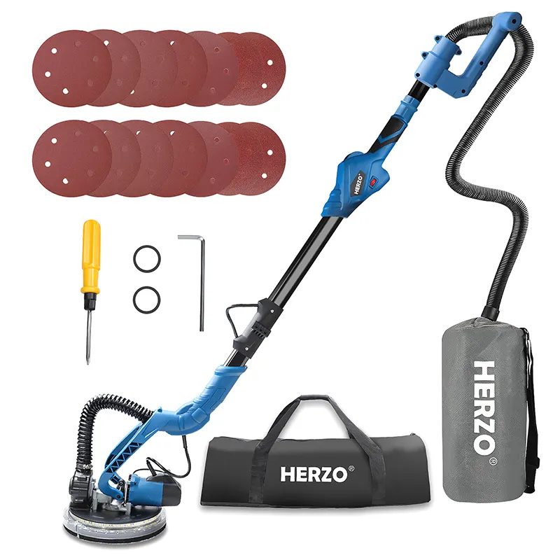 HERZO 750W Pulidora de pared con control multiángulo Lijadora orbital de mano Diseño de jirafa 120V con función de vacío