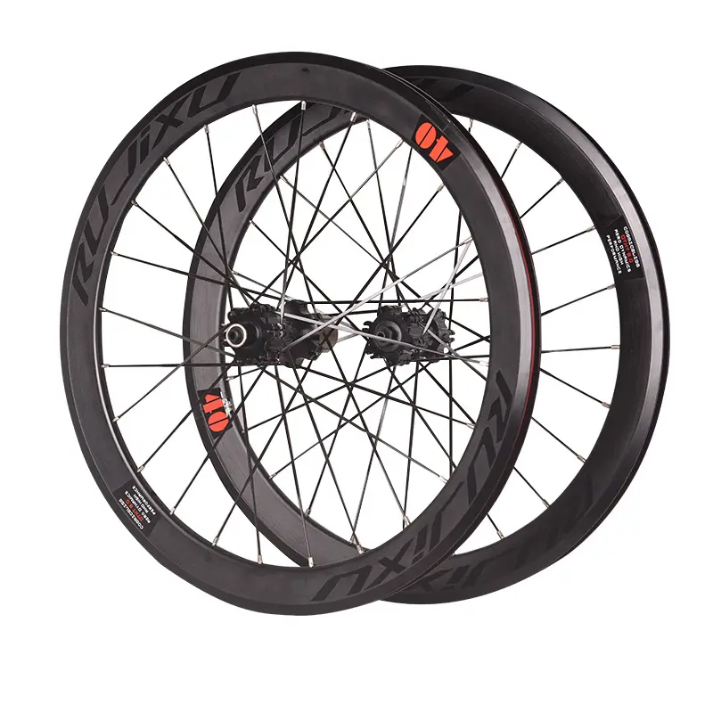 Juego de ruedas de bicicleta plegable con eje de fibra de carbono 451 de 20 pulgadas, pinza abierta, freno V, freno C, juego de ruedas de bicicleta
