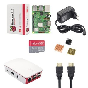 Raspberry Pi 3B + Kit scheda da 16GB con Cover rossa bianca + dissipatori + alimentatore per lampone Pi