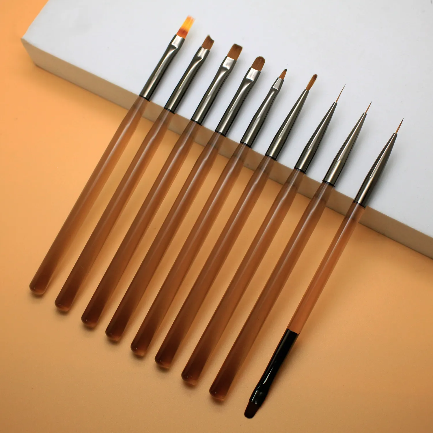 Yeni stil özel etiket tırnak sanat fırçaları toptan akrilik düz tırnak tasarım fırça seti