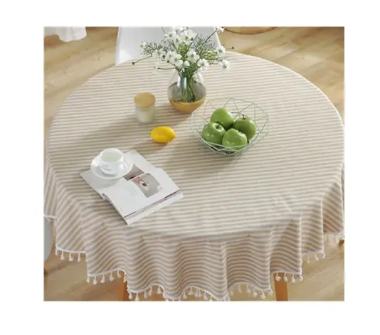 Round Print Checkered Grid Tischdecke Baumwolle Leinen für Hochzeits feier Restaurant Großhandel