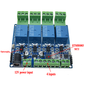 Módulo de relé RTU de 4 vías, sistema de 4 entradas de carretera, comunicación 485, 5V, 12V, STM8S103 - Product Image 2