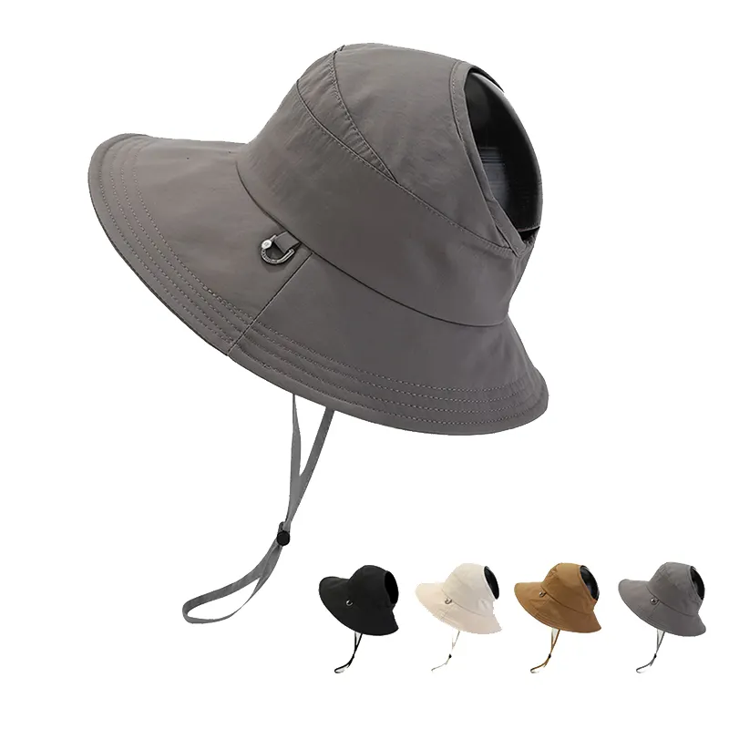 Sombreros de pescador con visera de ala ancha a la moda con logotipo bordado personalizado de cuerda, gorras de pescador de playa de golf de poliéster de secado rápido
