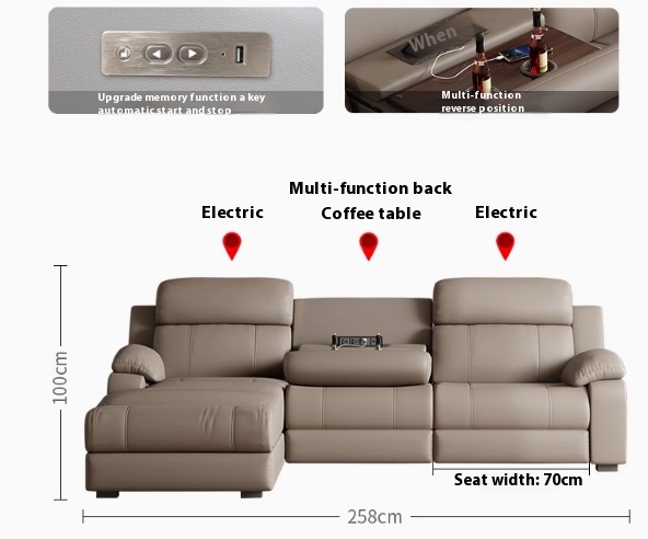 2.58m ,3 seats,side electric,mid-coffee table,long electric