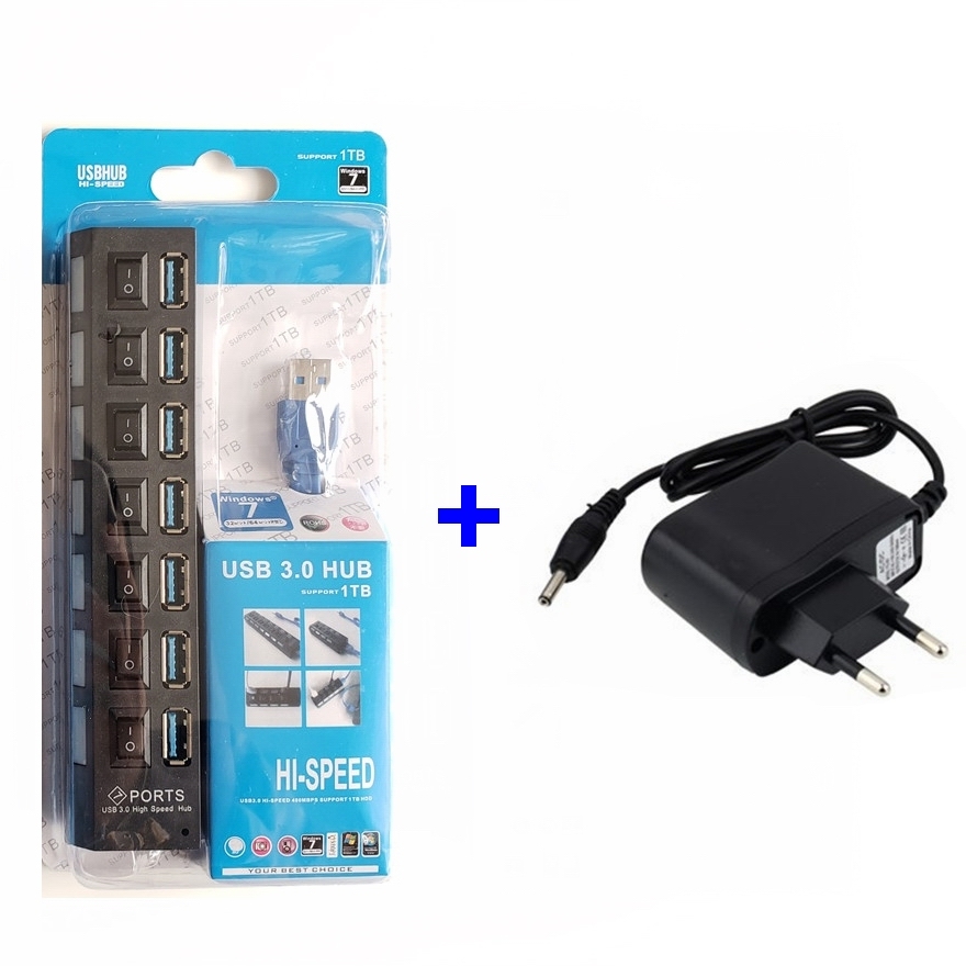 7 port Retail pack +power ---Black