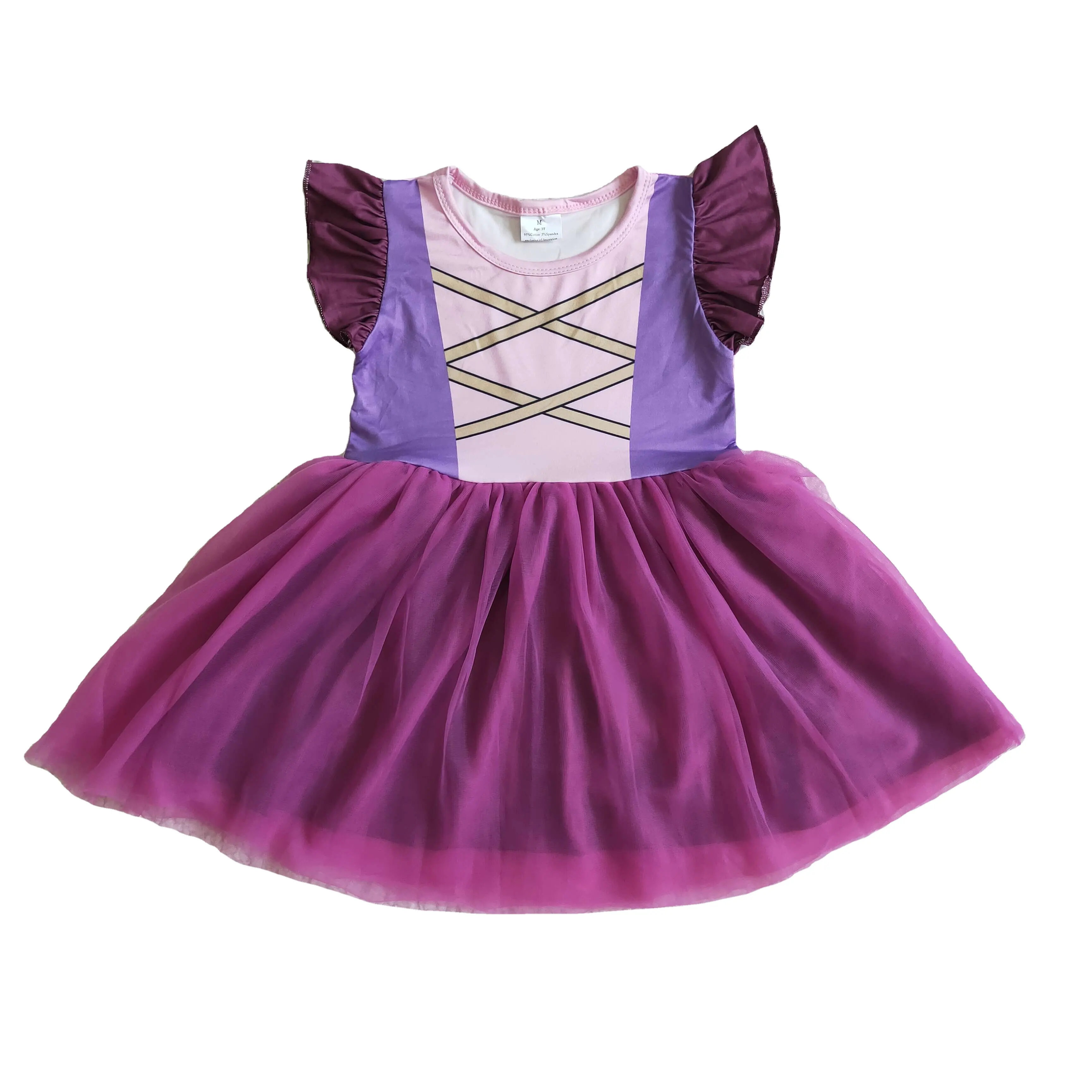 Túnica de tul rosa púrpura para niñas, vestidos de manga corta RTS NO, boutique, gran oferta